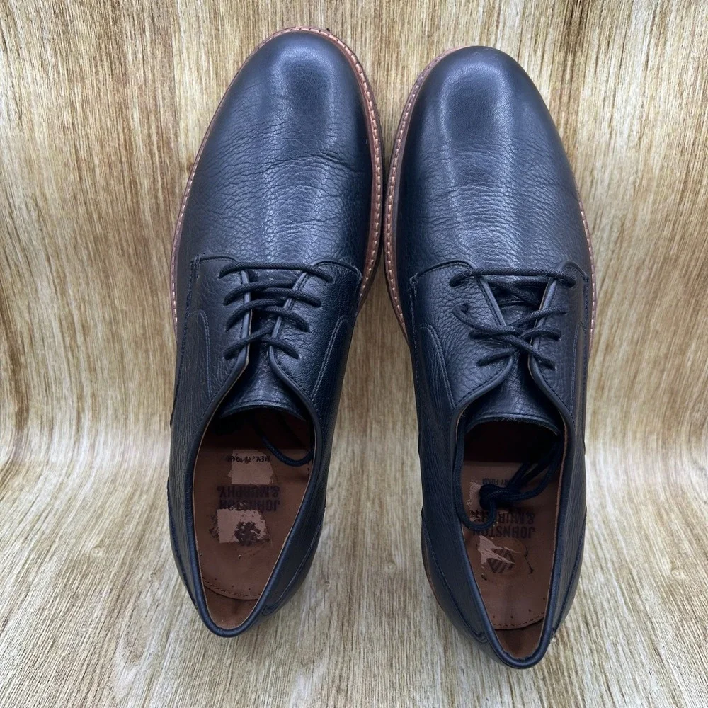Johnston & Murphy Calder Plain Toe Shoes Men's Size 11M Black Pebbled Leather
